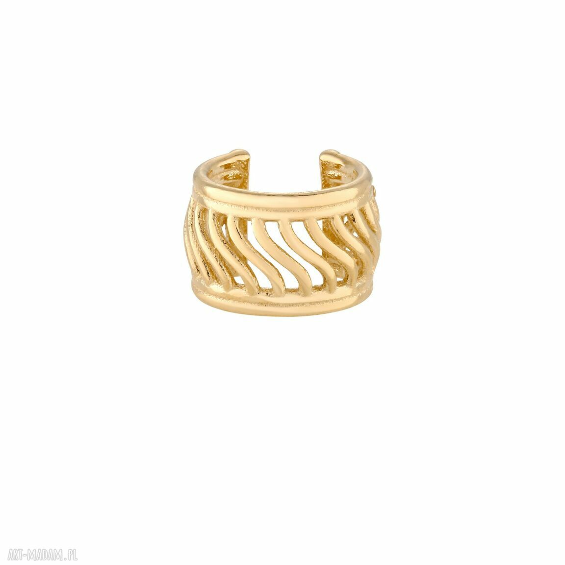 Złota ażurowa nausznica naucho ozdoba pozłacana paski wzorki