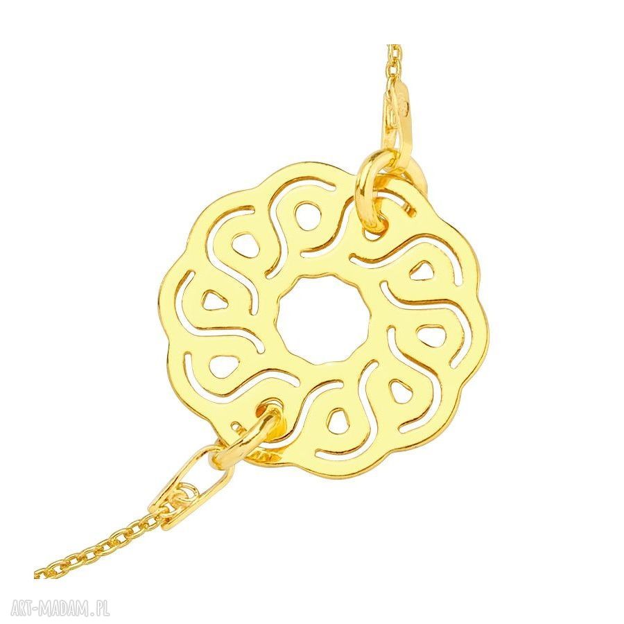 bransoletki: ZŁOTA BRANSOLETKA Z ARABSKĄ ROZETKĄ Z CHWOSTEM W KOLORZE FUKSJI Ręcznie