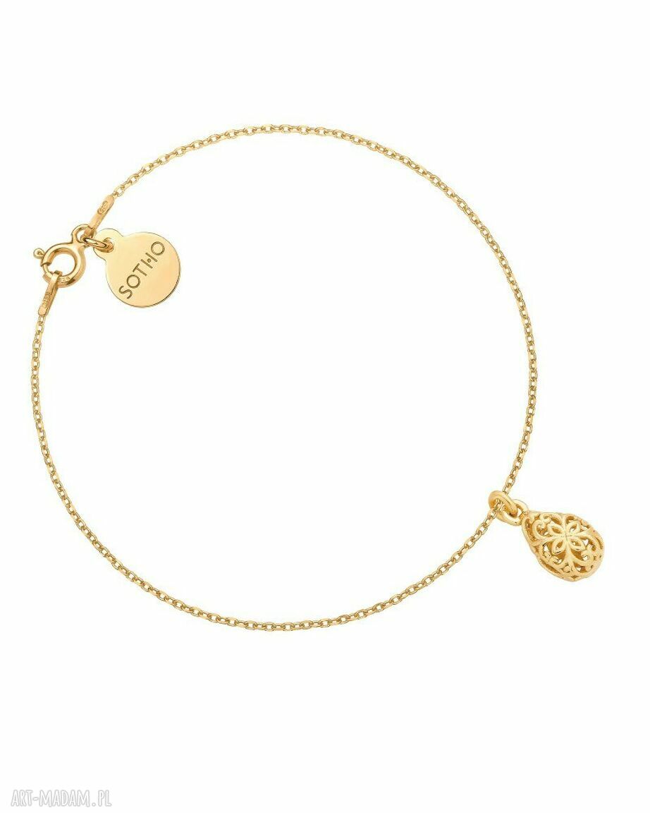 Złota bransoletka ażurową łezką zawieszka modowa klasyczna