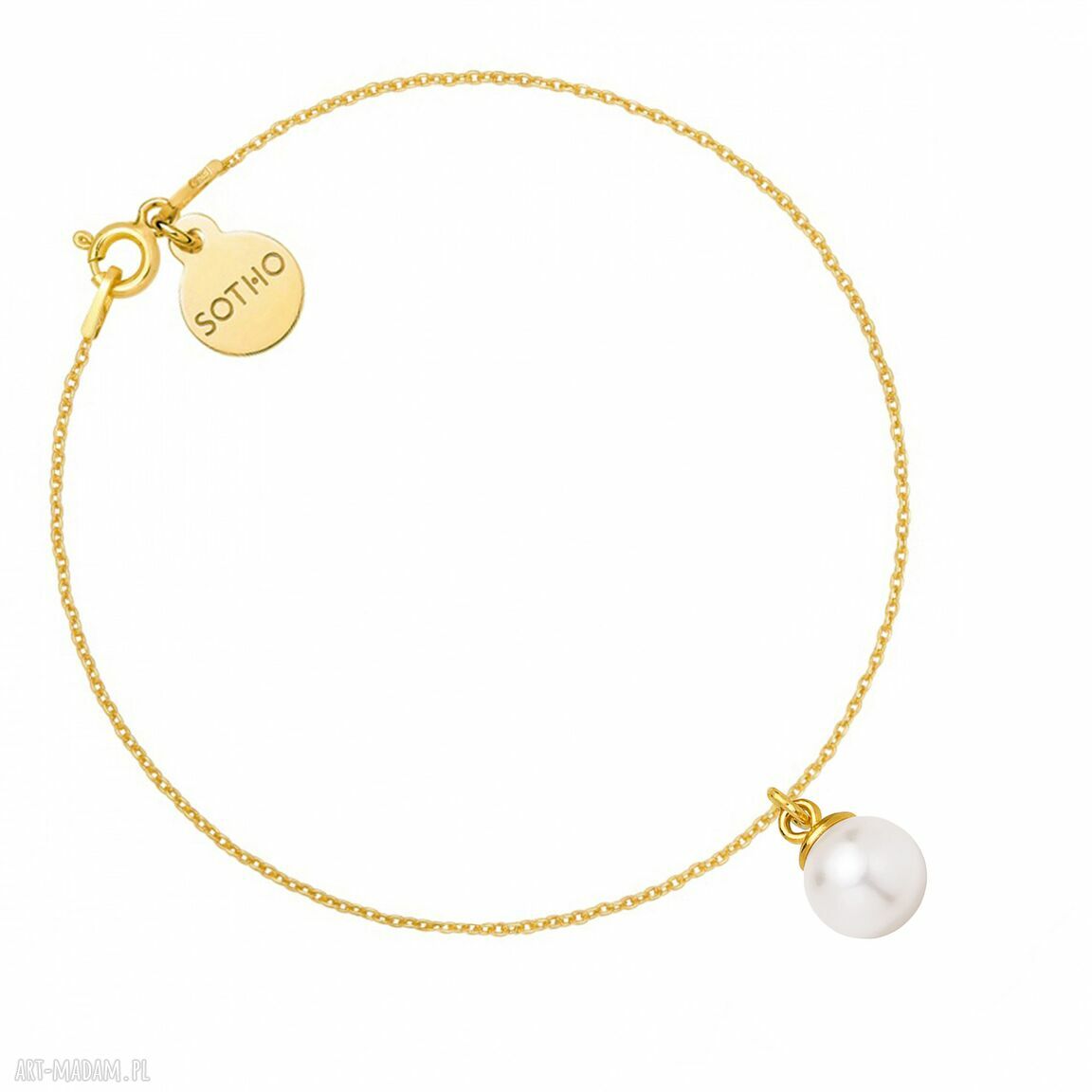 Złota bransoletka białą perłą swarovski® crystal łańcuszkowa