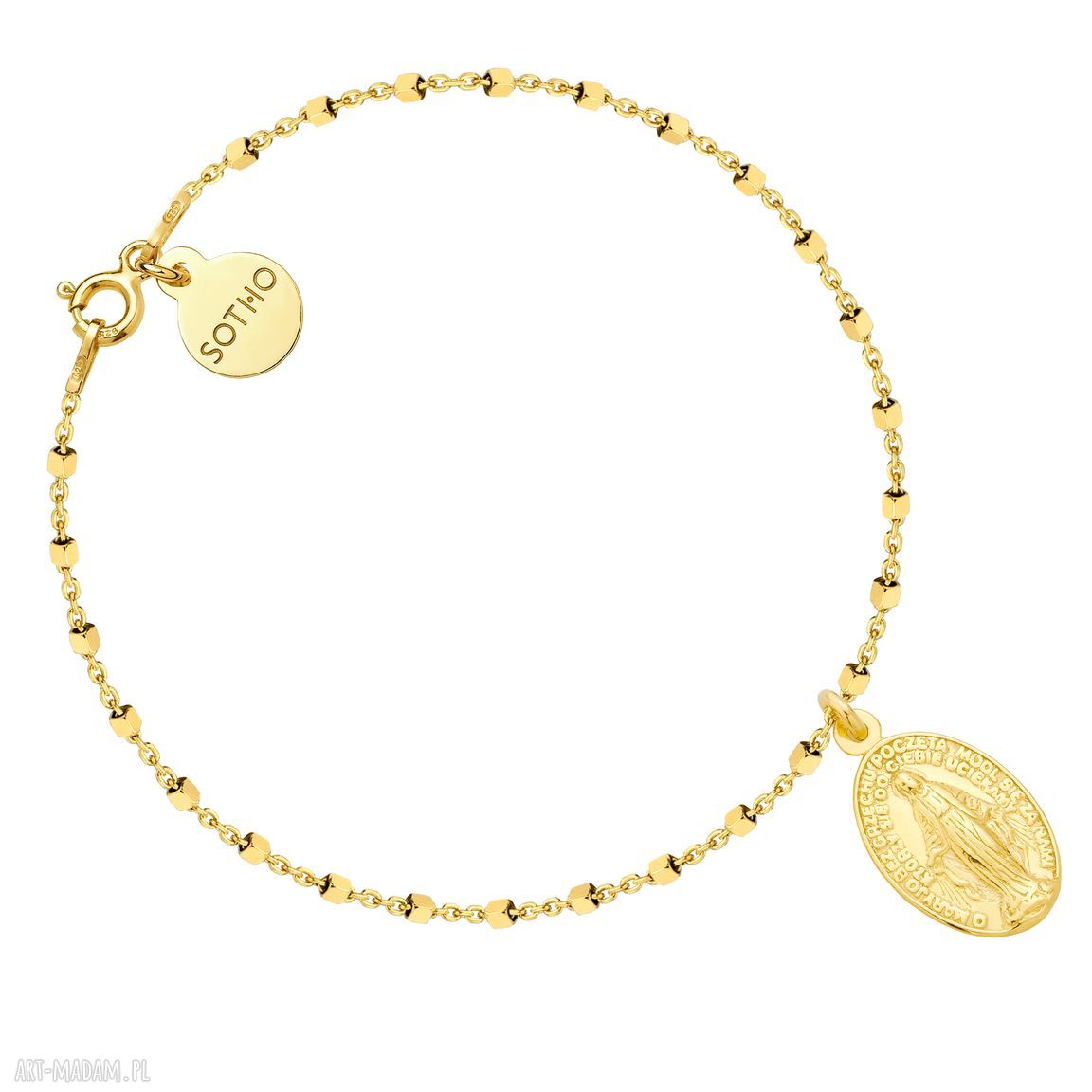 Złota bransoletka medalikiem łańcuszek medalik żółte modowa
