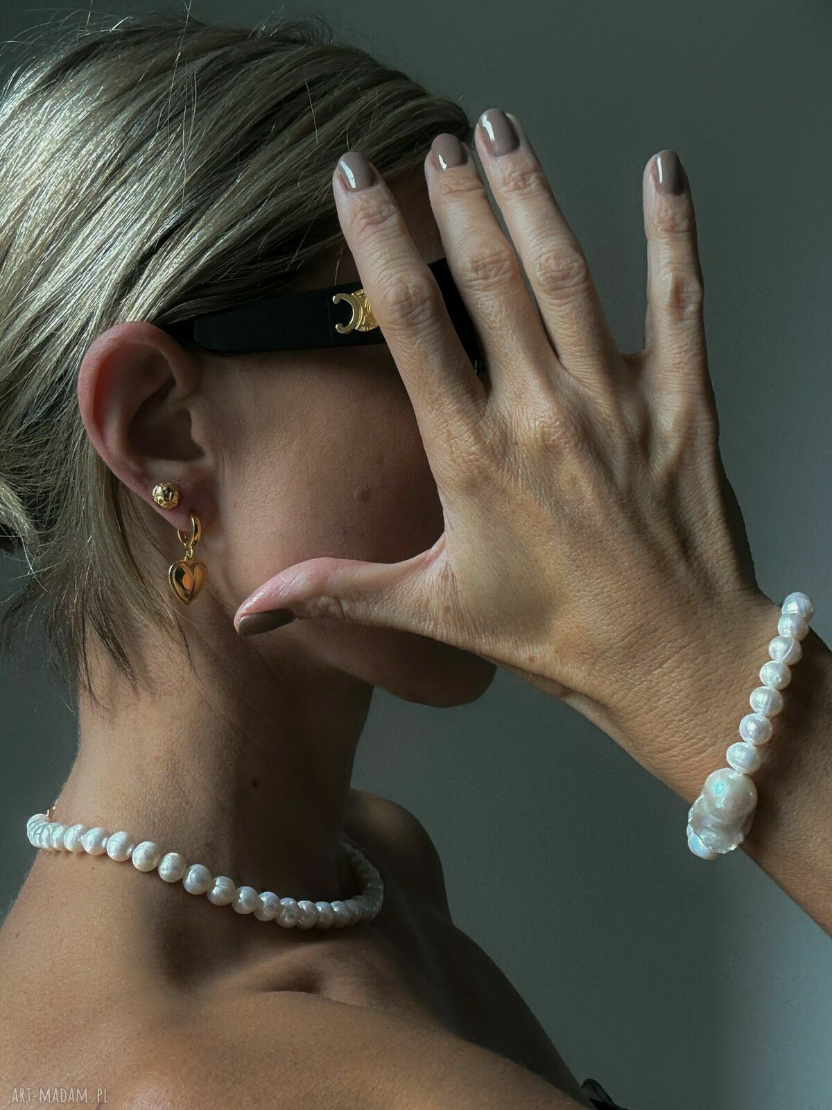 bransoletki: Złota bransoletka z pereł naturalnych z barokową perłą hand made