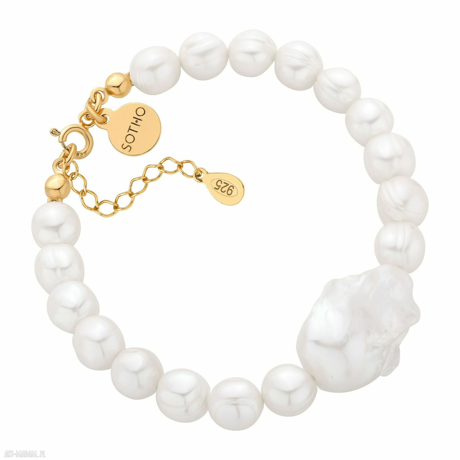Złota bransoletka pereł naturalnych barokową perłą pozłacany