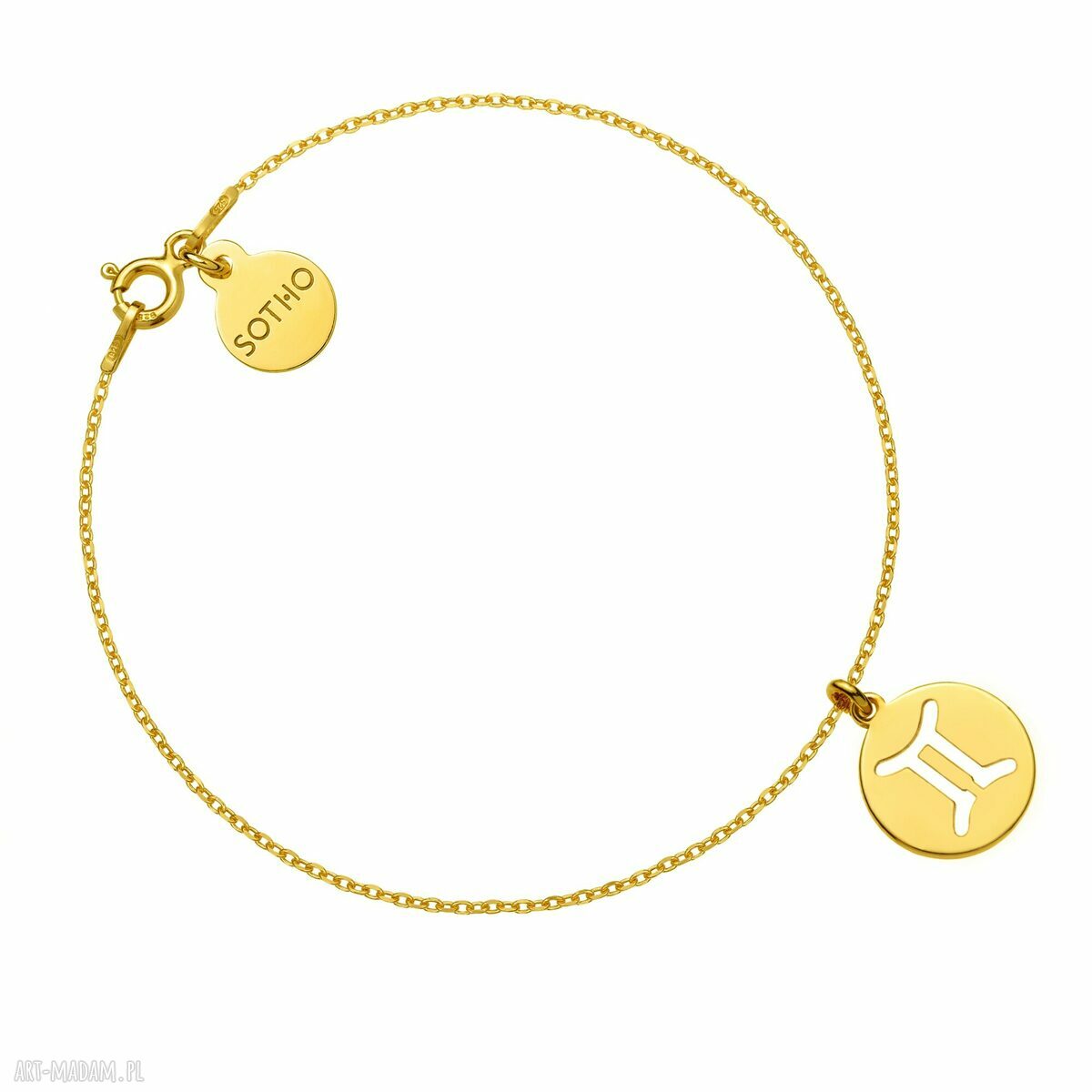 Złota bransoletka z zodiakiem Bliźniąt - srebro 925 pozłacane 24 karatowym złotem (18 cm)