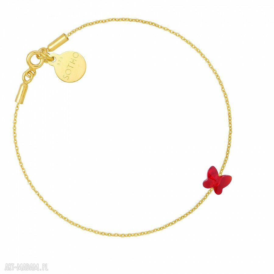 Złota bransoletka zdobiona czerwonym motylkiem swarovski® crystal