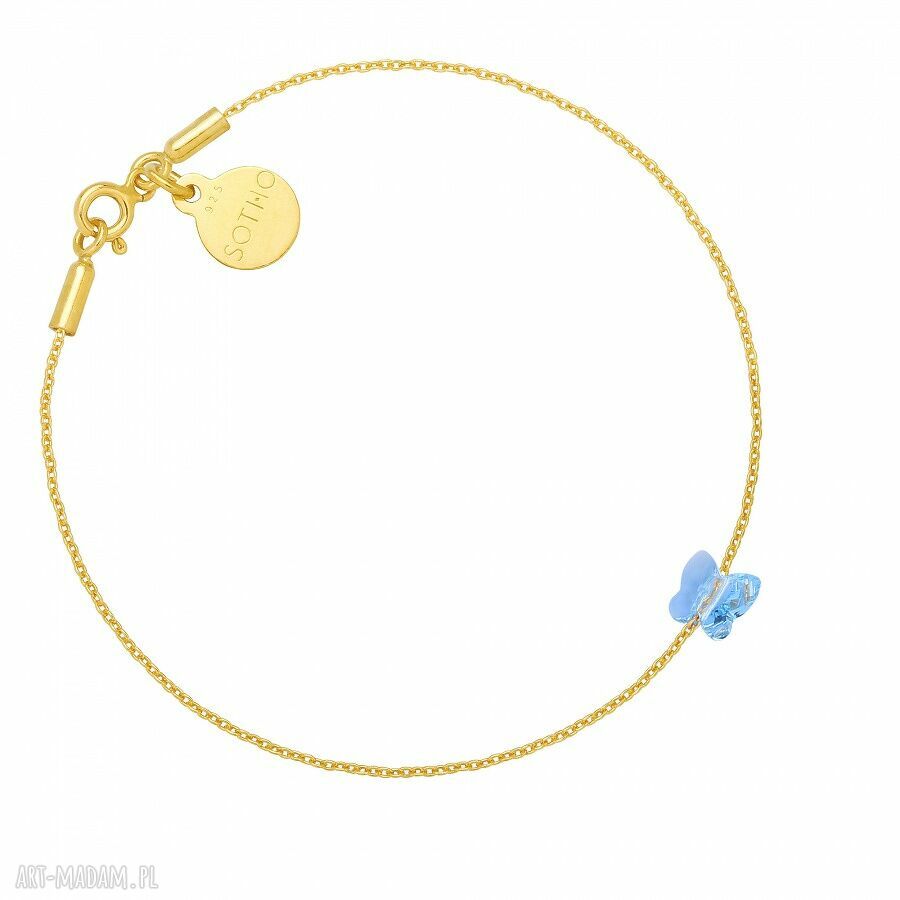 Złota bransoletka zdobiona niebieskim motylkiem swarovski®