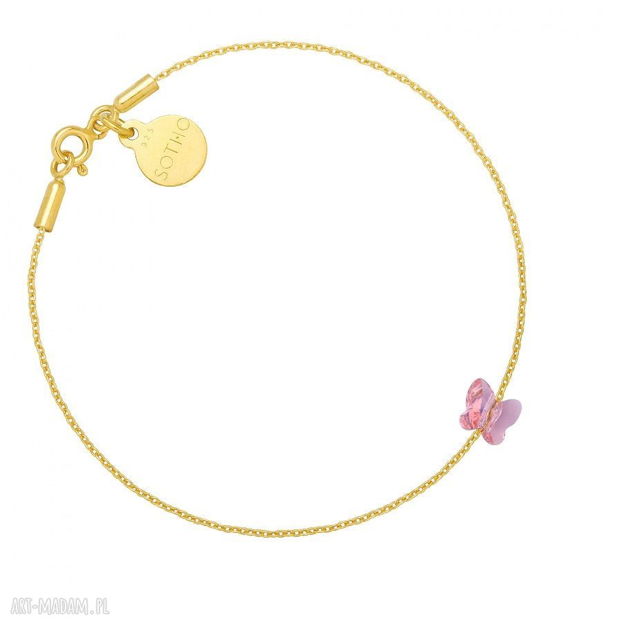 Złota bransoletka zdobiona różowym motylkiem swarovski® crystal