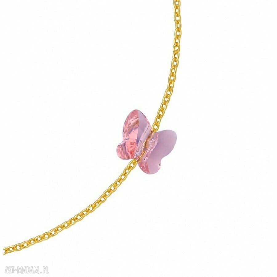 bransoletki: Złota bransoletka zdobiona różowym motylkiem SWAROVSKI® CRYSTAL autorskie