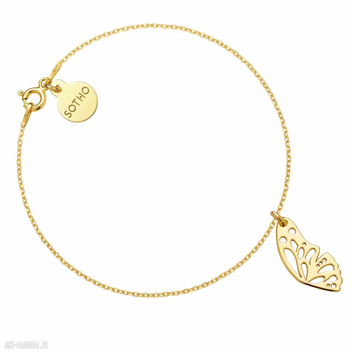 Złota bransoletka skrzydełkiem motyla żółte skrzydełko