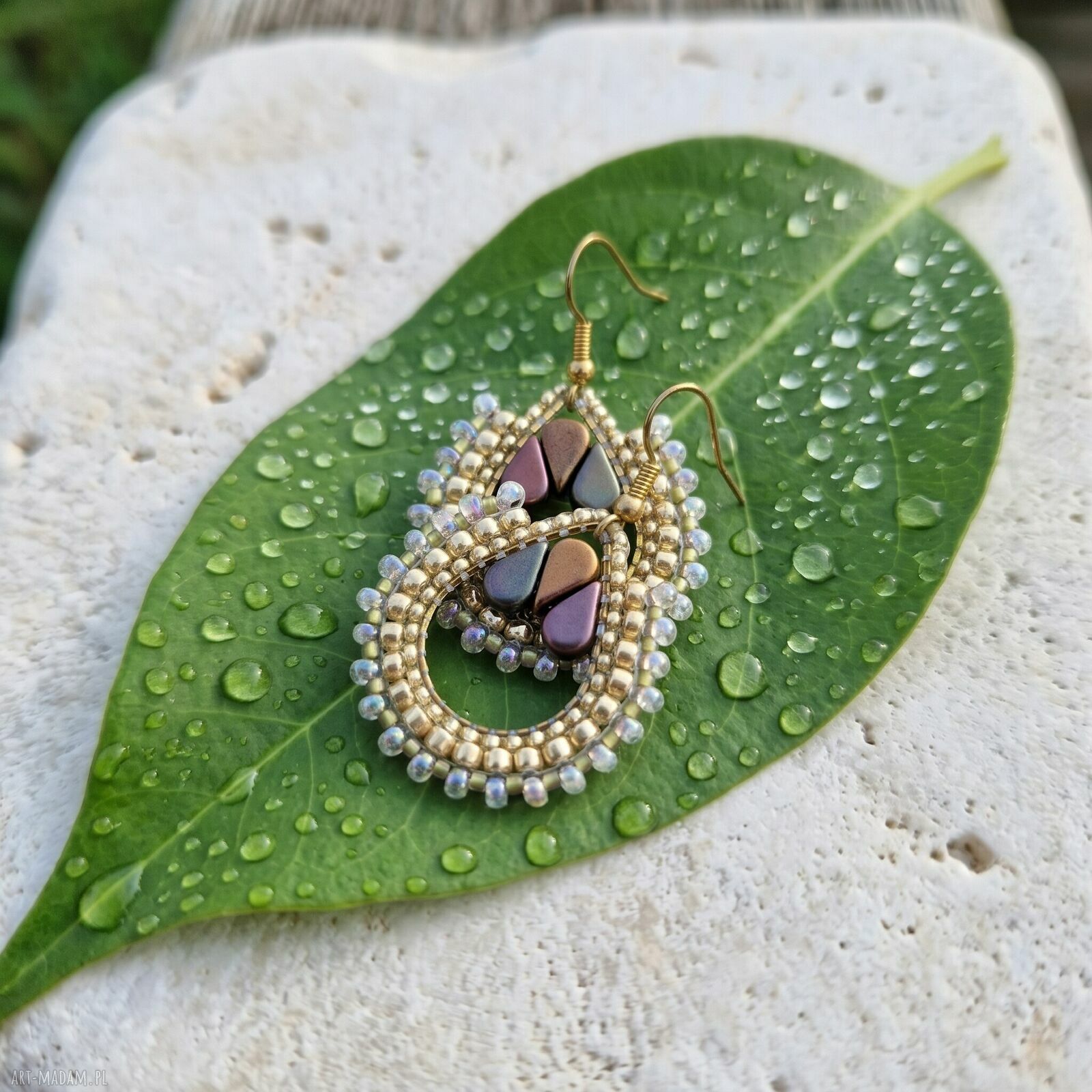 Kolczyki Złota Harmonia - beading ze szklanych koralików