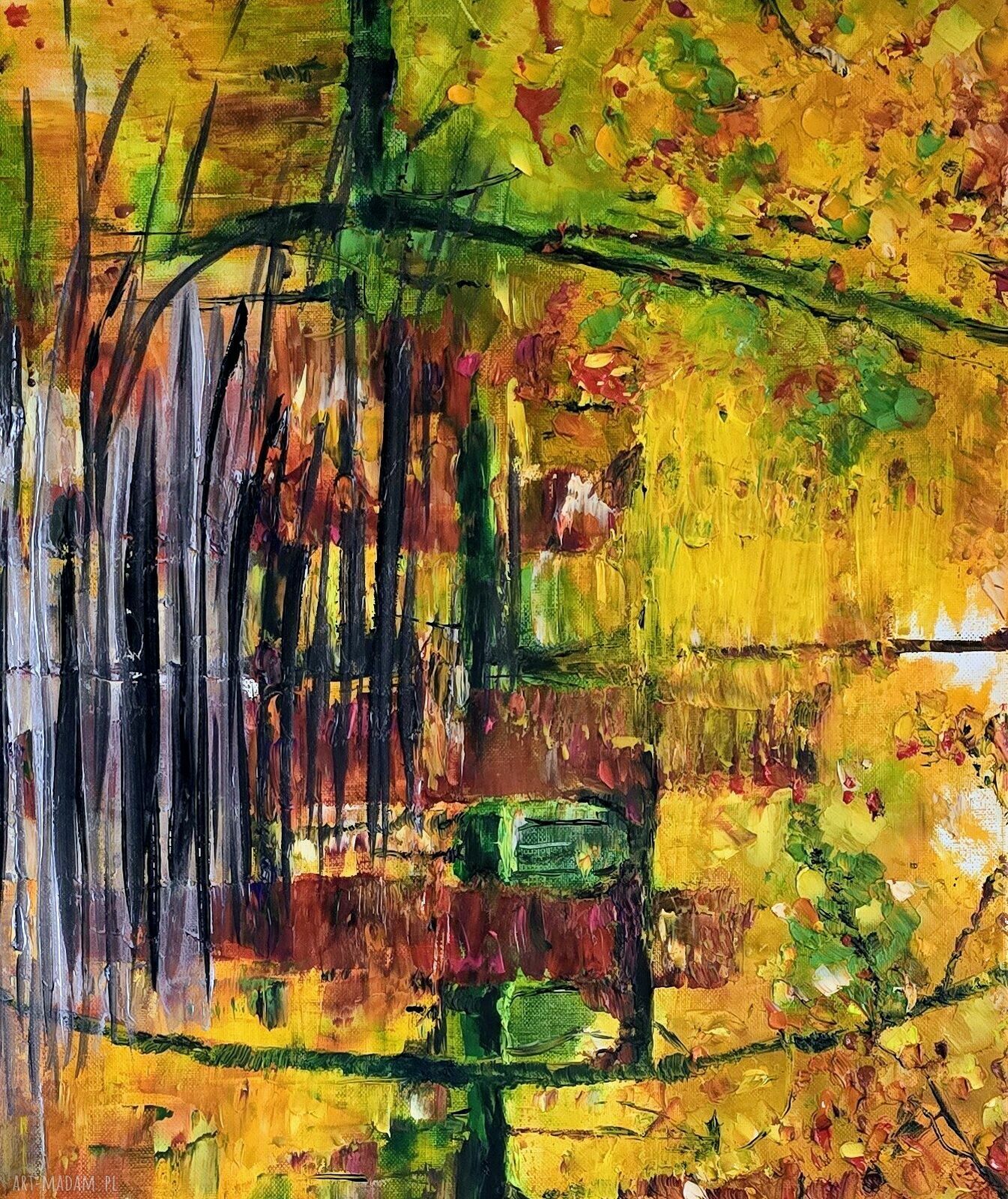 Złota Polska jesień - obraz akrylowy lasu na płótnie 40x50 cm