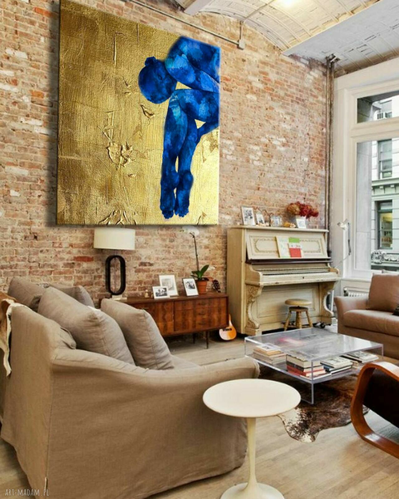 Złoty obraz strukturalny 110x110 cm - ręcznie malowany na płótnie
