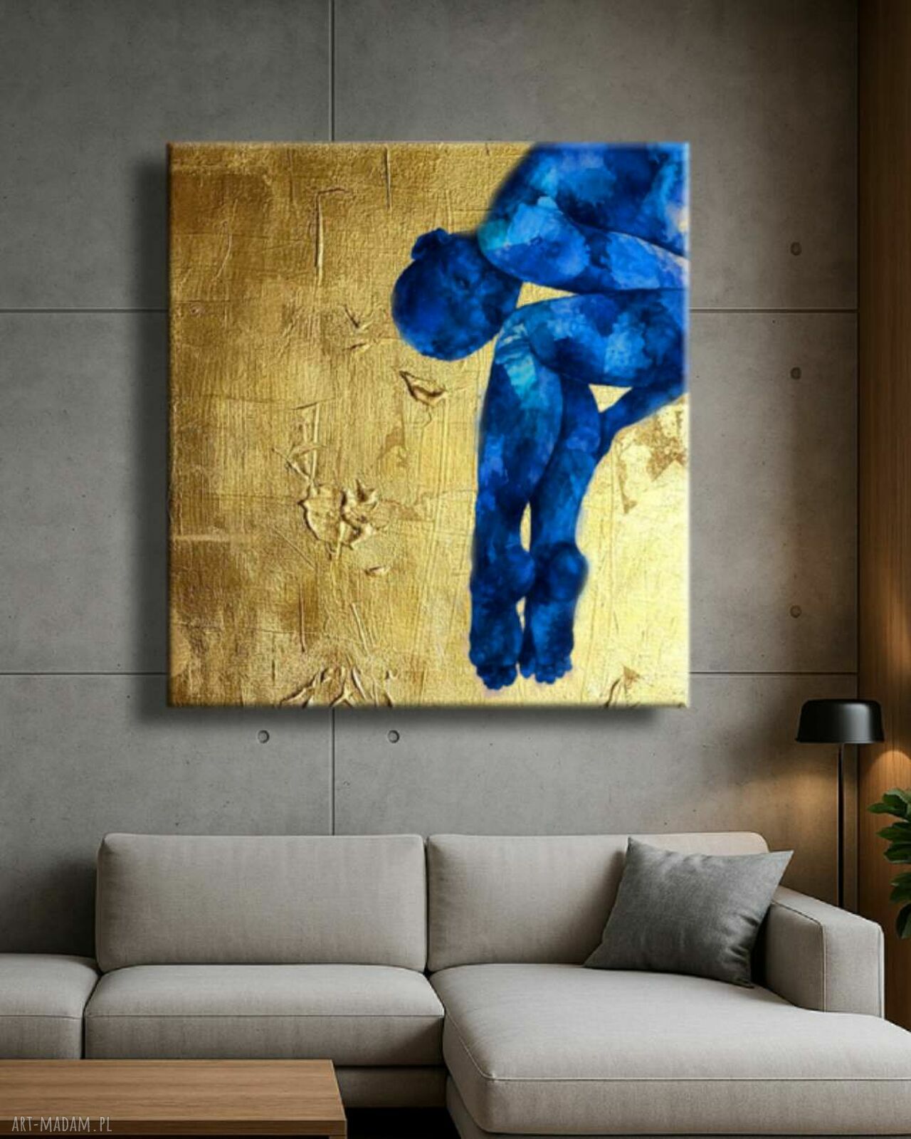 Złoty obraz strukturalny 110x110 cm - ręcznie malowany na płótnie