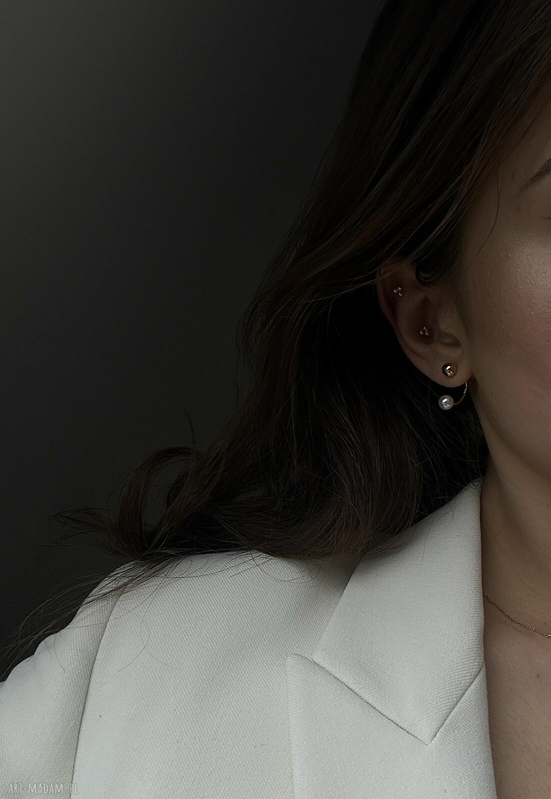 kolczyki: Złote asymetryczne kolczyki z kulkami i perłami SWAROVSKI® CRYSTAL Hand Made