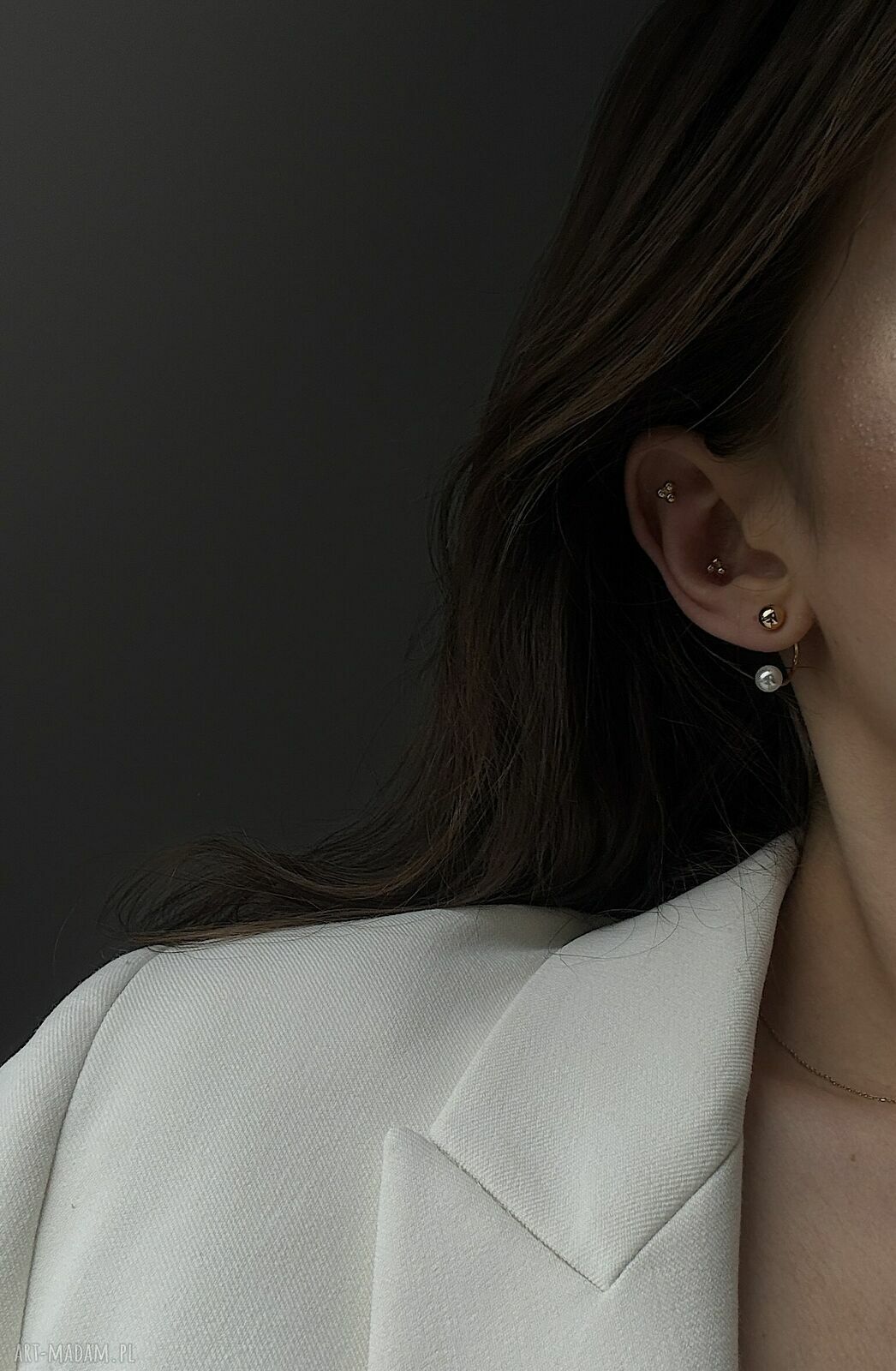 kolczyki: Złote asymetryczne kolczyki z kulkami i perłami SWAROVSKI® CRYSTAL Hand Made