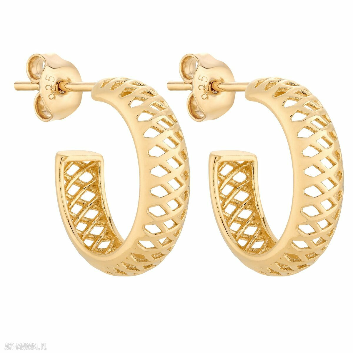 Złote ażurowe kolczyki eleganckie wzorki półkola kółka pozłacane