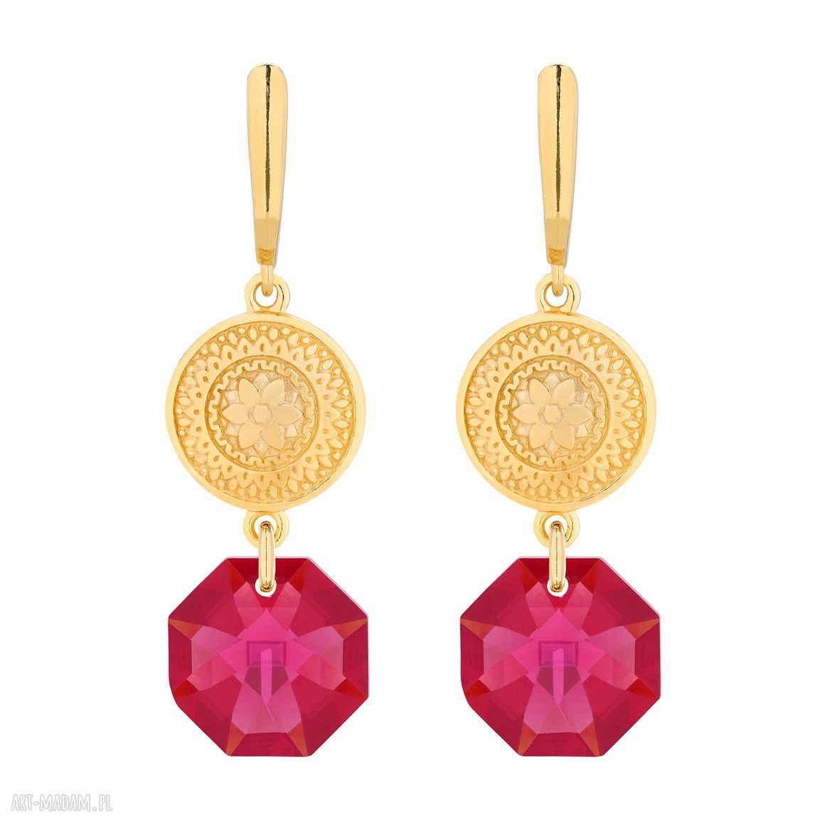 Złote długie kolczyki medalionami kryształami swarovski® crystal