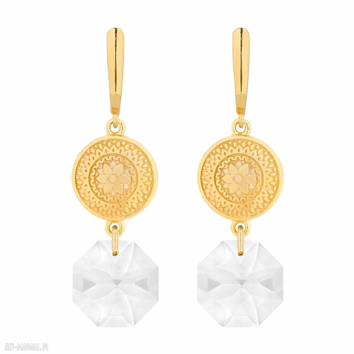Złote długie kolczyki medalionami kryształami swarovski® crystal