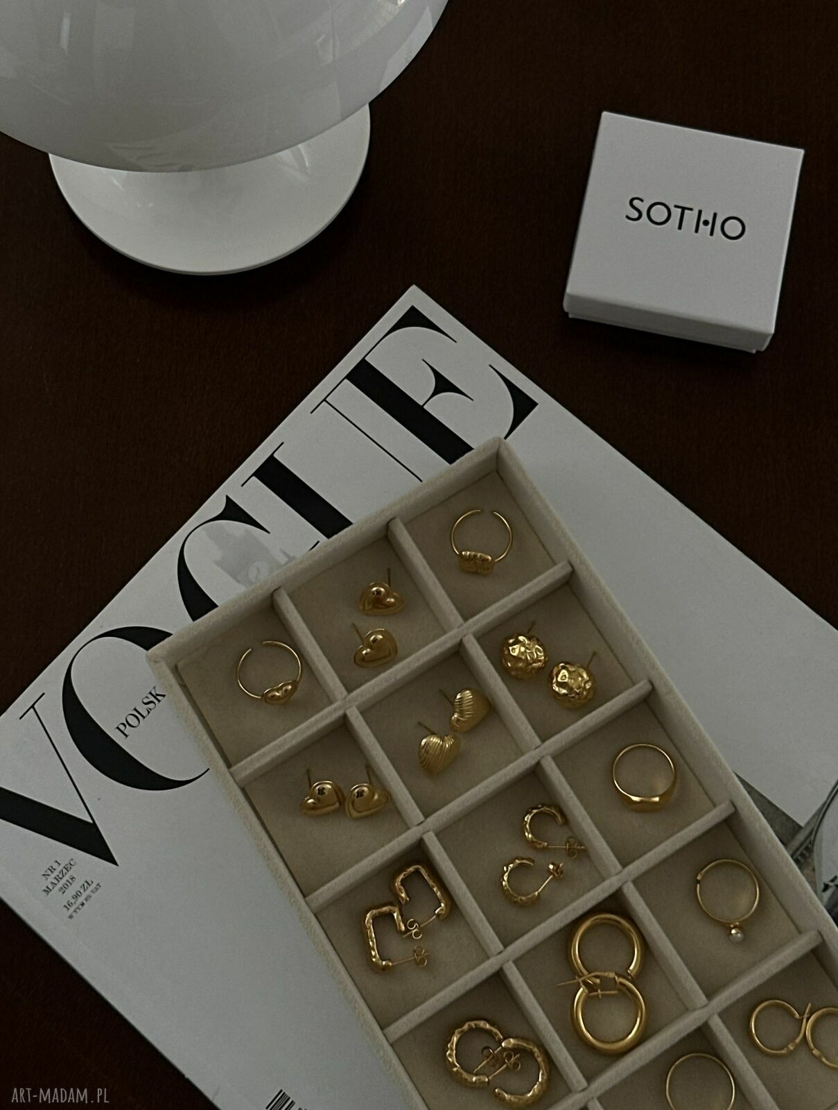 Złote kolczyki duże gniecione koła na sztyftach - 24K, srebro 925 (14 mm)