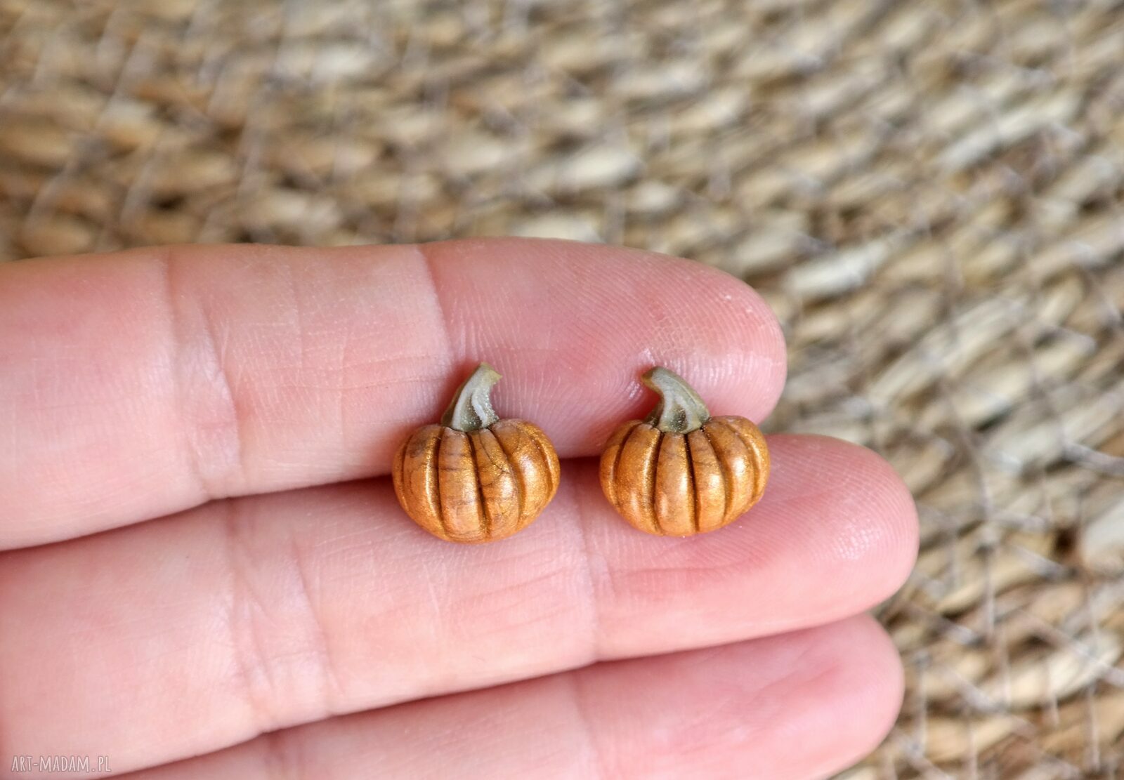Złote dynie - kolczyki sztyfty na jesień i Halloween