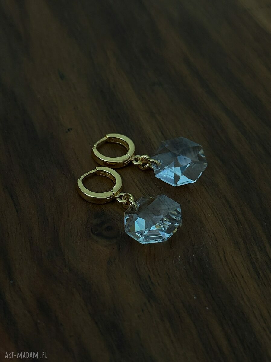Złote kolczyki SWAROVSKI Octagon na sztyftach - pozłacane 24K srebro 925