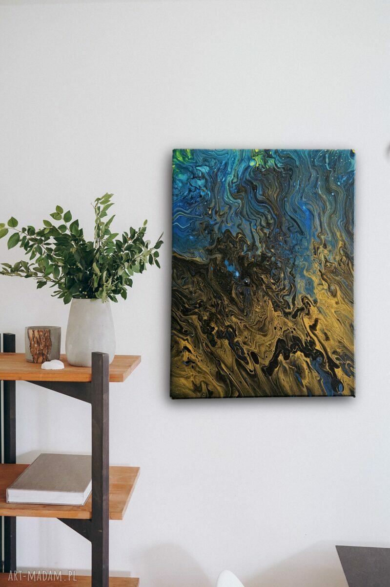 Złote głębiny oceanu - nowoczesny obraz abstrakcyjny na płótnie 30x40