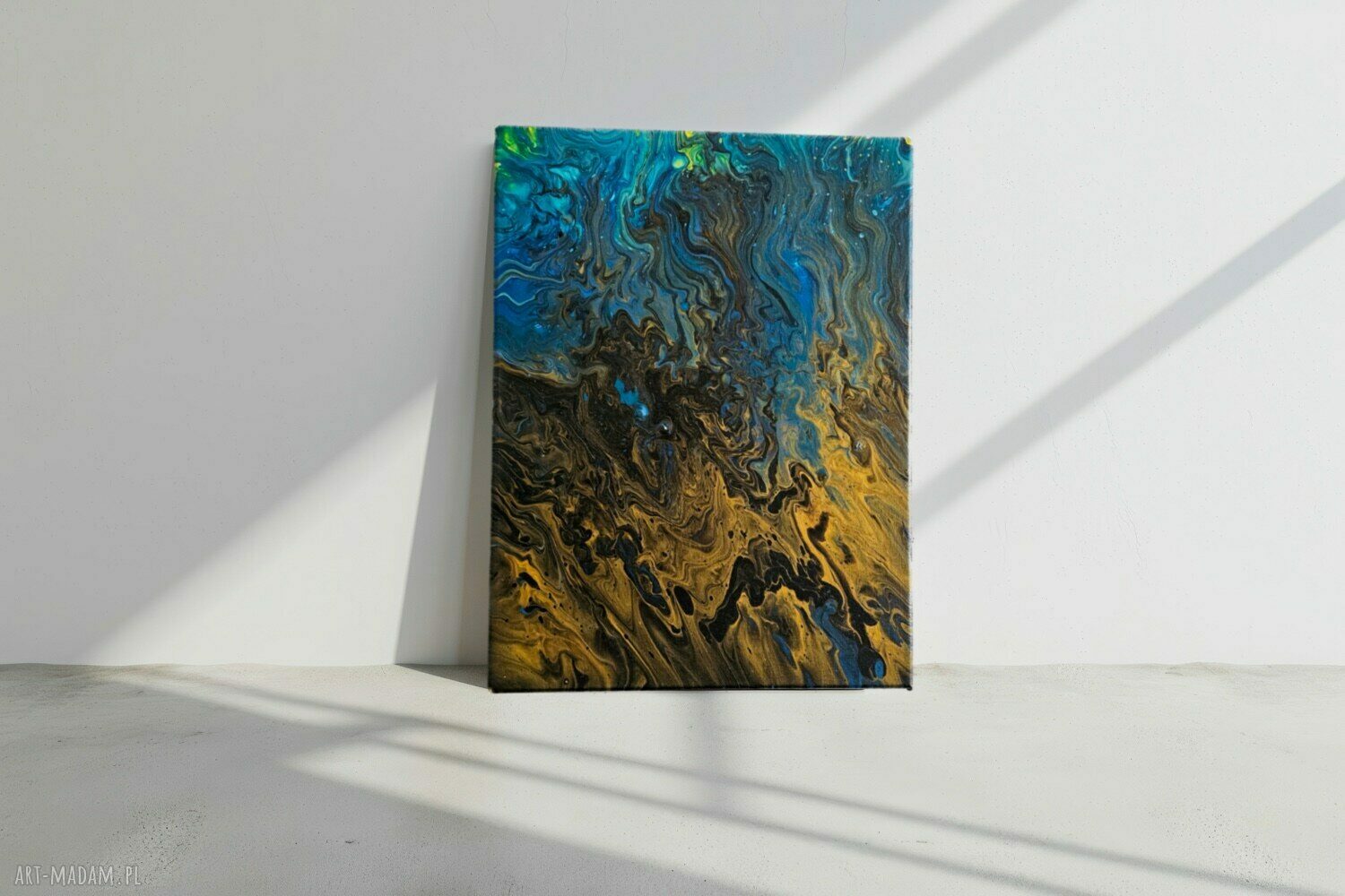 Złote głębiny oceanu - nowoczesny obraz abstrakcyjny na płótnie 30x40