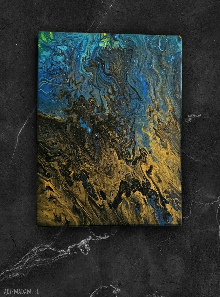 Złote głębiny oceanu - nowoczesny obraz abstrakcyjny na płótnie 30x40