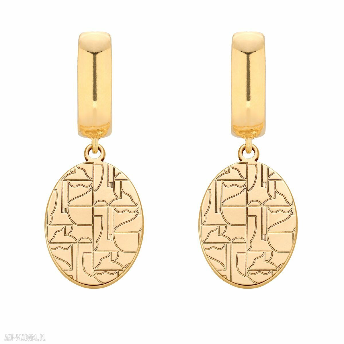 Złote kolczyki art n°1 bigle zawieszka duże medalionami zapinane
