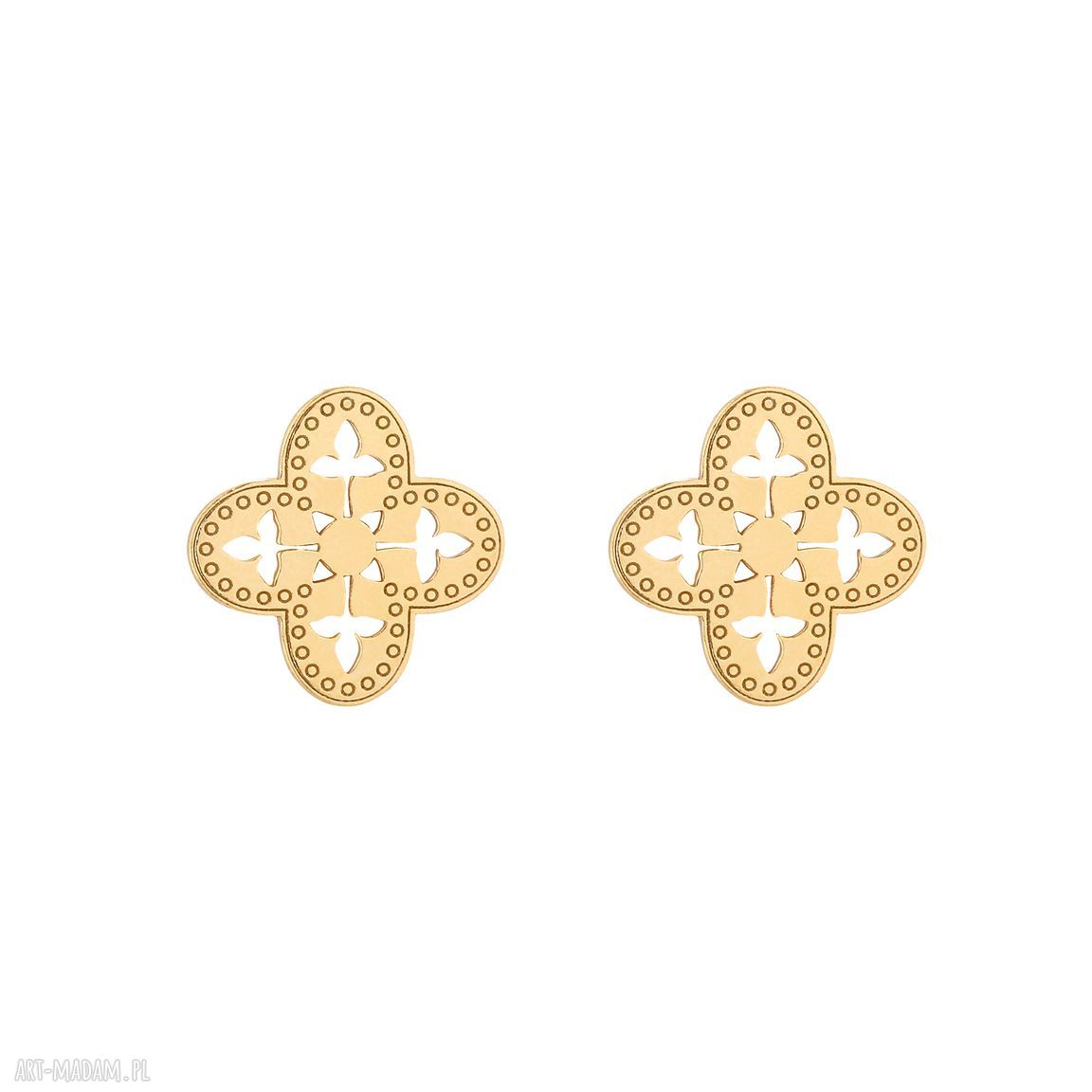 Złote kolczyki ażurowe rozetki sztyfty pozłacane całość sotho