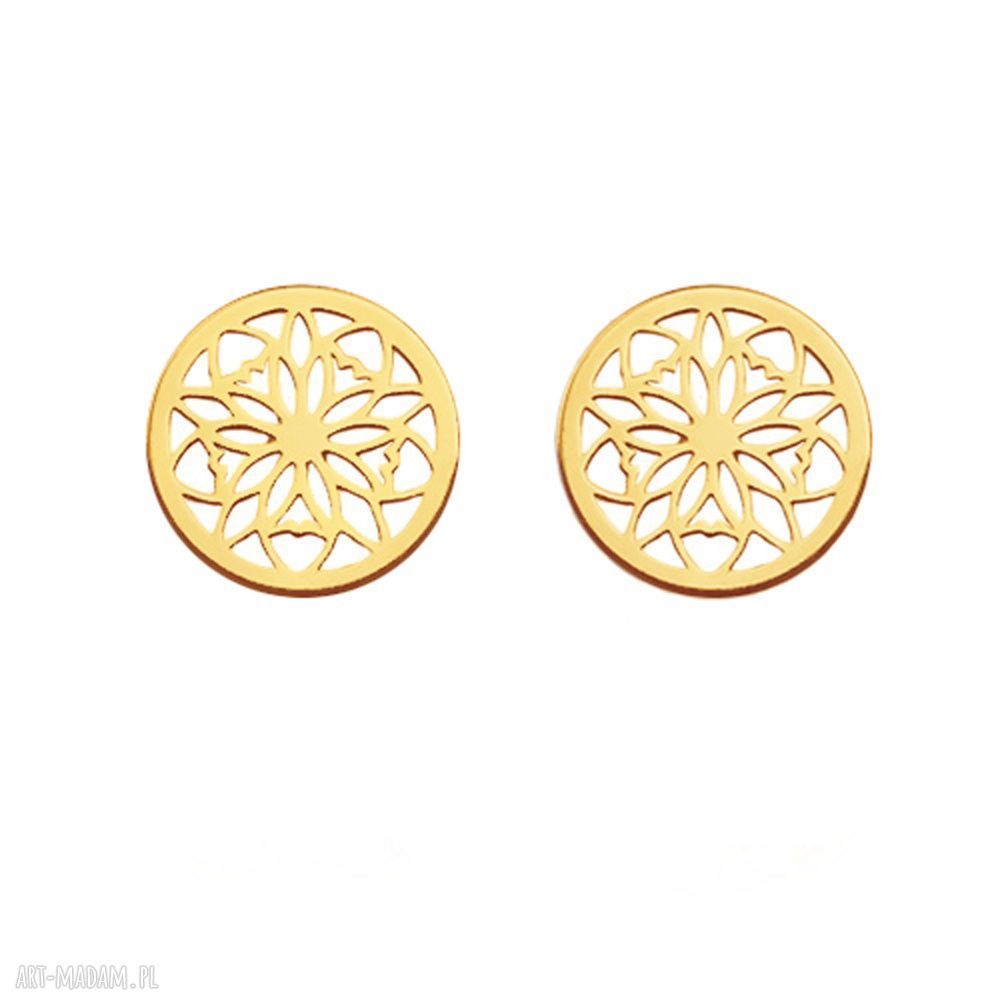 Złote ażurowe rozetki na sztyftach - kolczyki SOTHO z pozłacanego srebra 925 (8 mm)