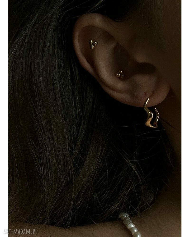 kolczyki: Złote kolczyki duże falowane półkola ręcznie wykonane