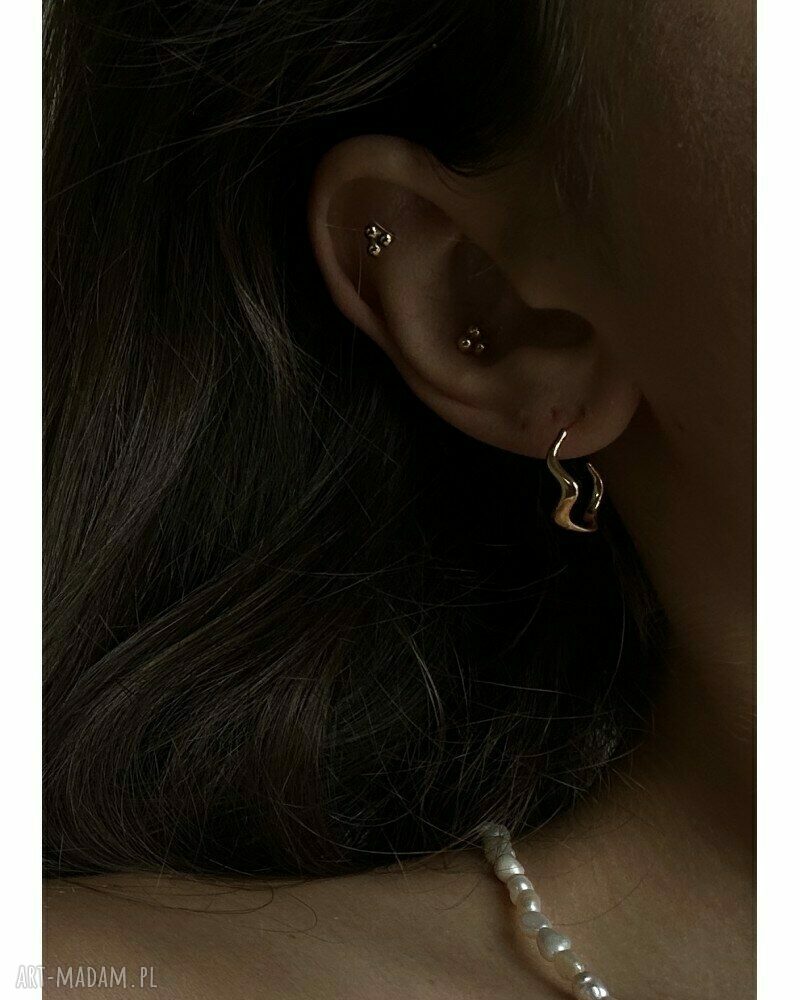 kolczyki: Złote kolczyki duże falowane półkola ręcznie wykonane