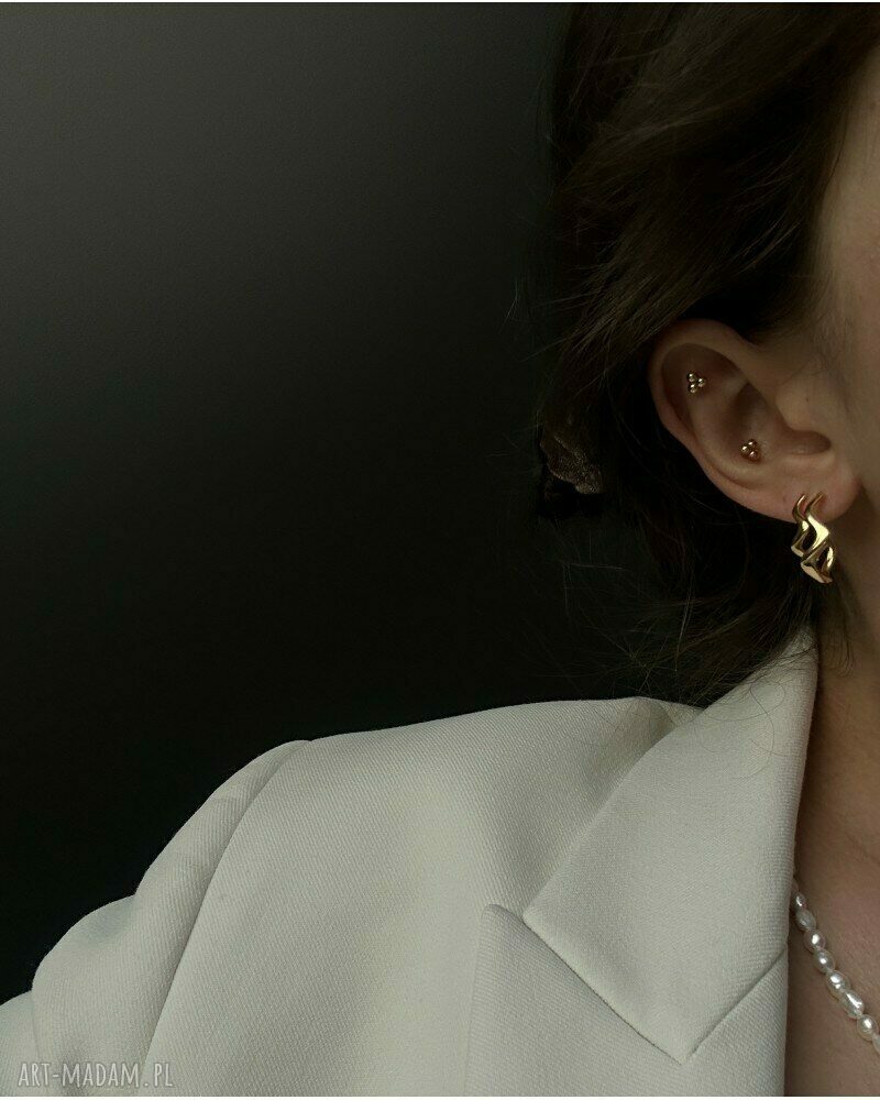 kolczyki: Złote kolczyki duże falowane półkola ręcznie wykonane