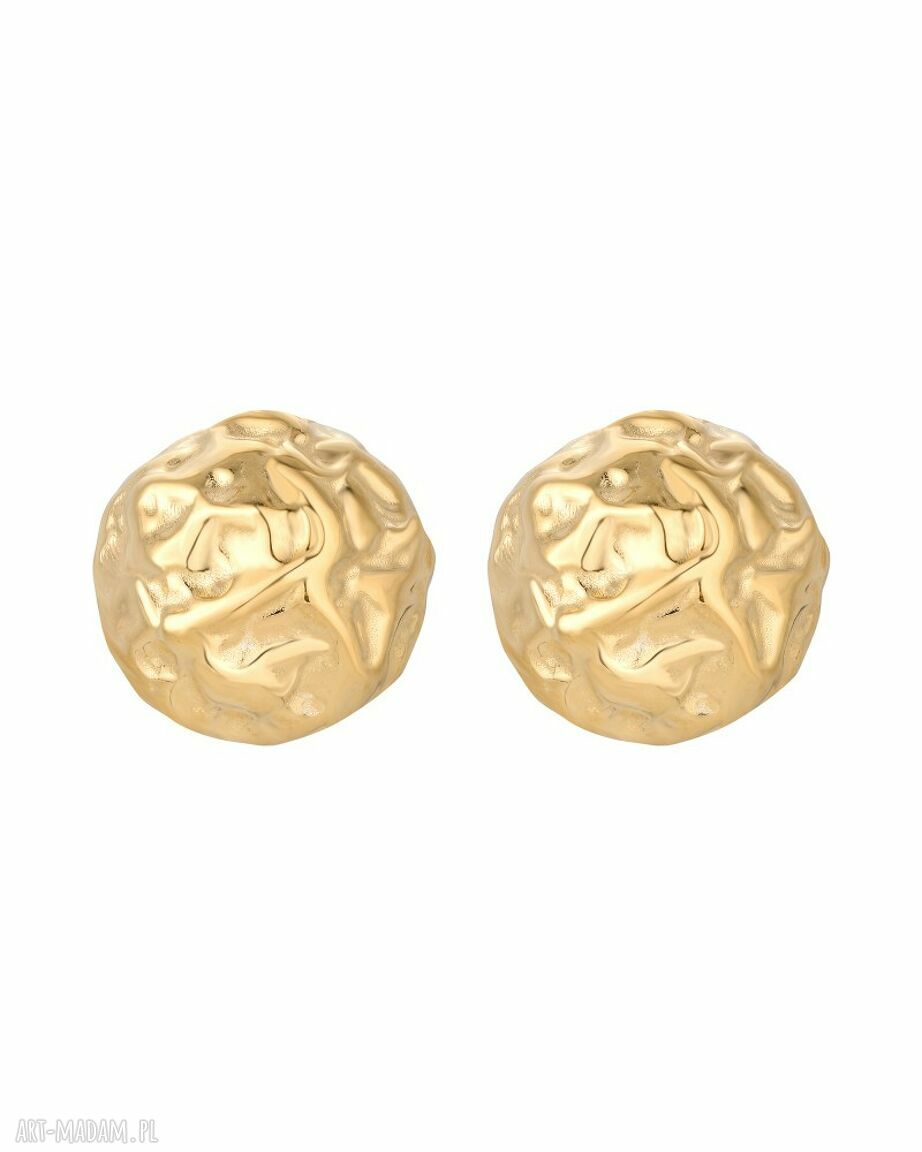 Złote kolczyki duże gniecione koła sztyfty przestrzenne sotho