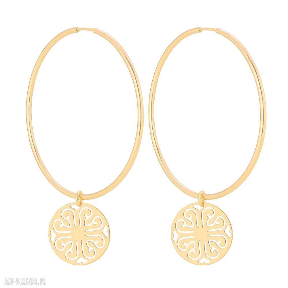 Złote kolczyki duże koła rozetami rozety kółeczka klasyczne
