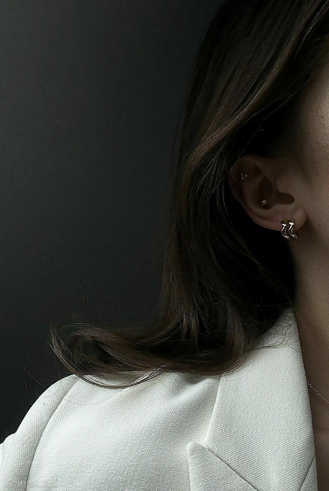 kolczyki: Złote kolczyki falowane koła HandMade