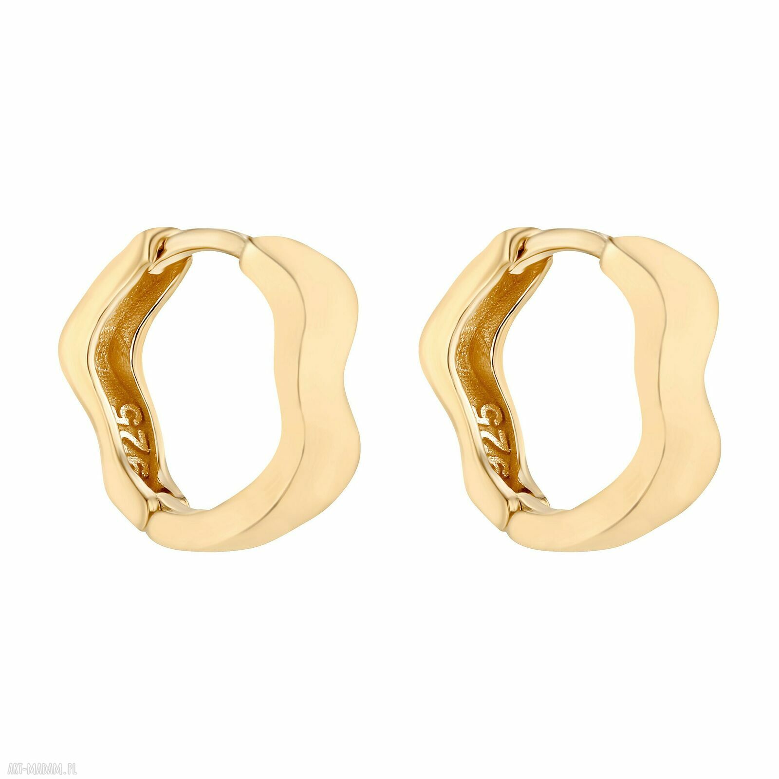 Złote kolczyki falowane koła pozłacane bigle eleganckie całość