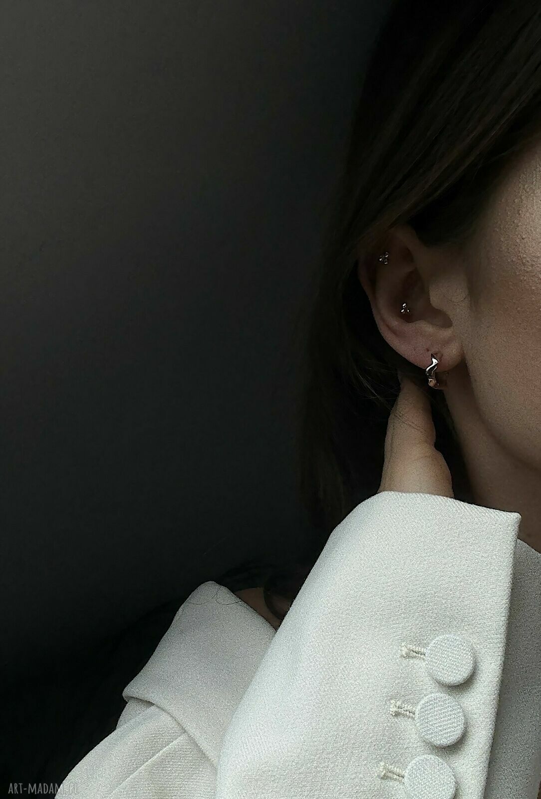 kolczyki: Złote kolczyki falowane koła HandMade