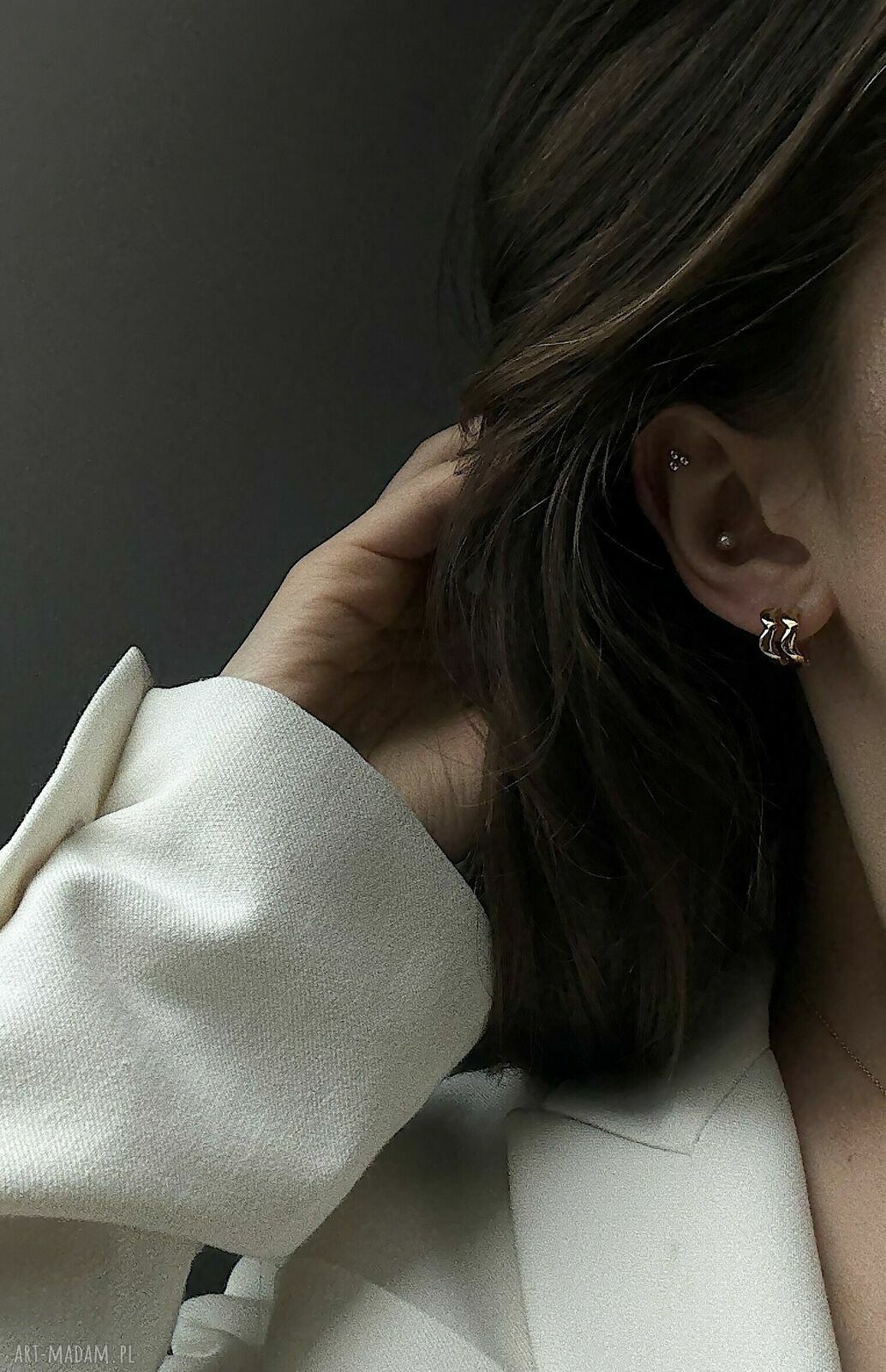 kolczyki: Złote kolczyki falowane koła HandMade