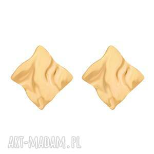 złote kolczyki falowane kwadraty