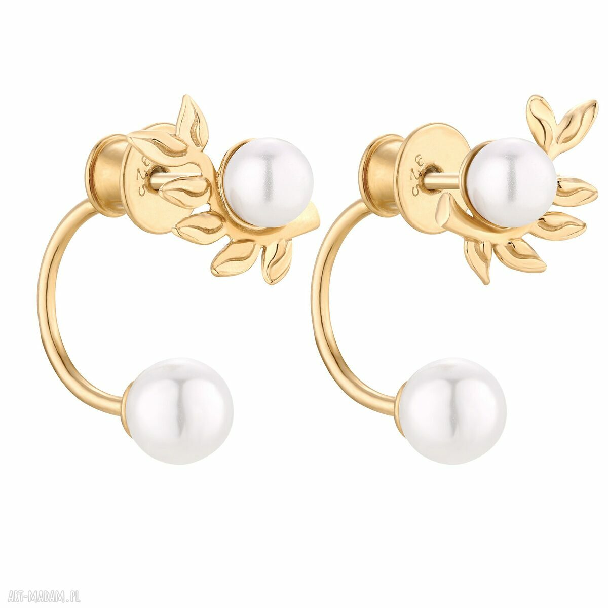 Złote kolczyki gałązki z perłami Swarovski Crystal - srebro 925 pozłacane 24K