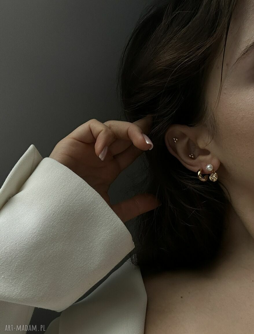 kolczyki: Złote kolczyki grube małe półkola Ręcznie robione