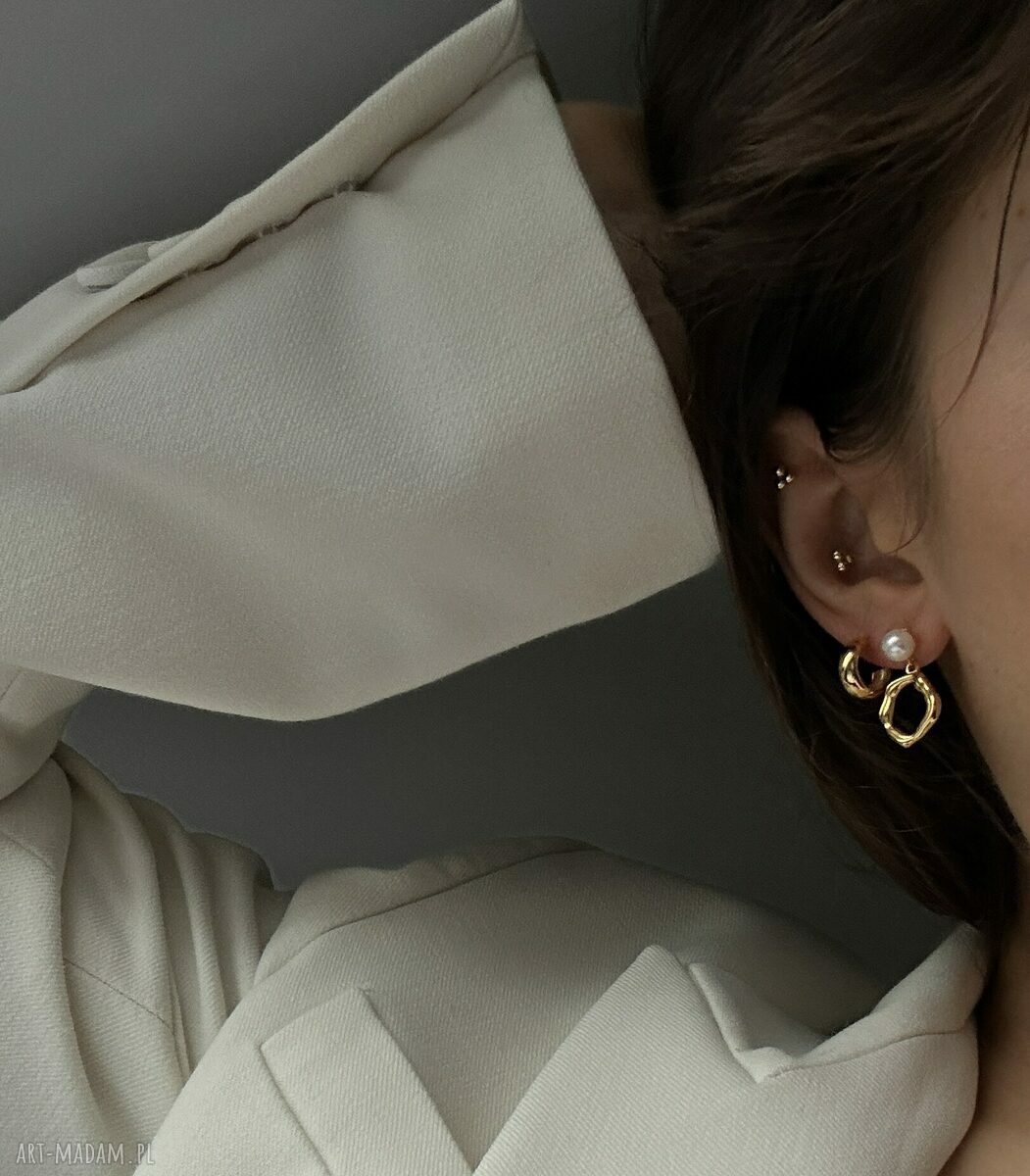 kolczyki: Złote kolczyki grube małe półkola Ręcznie robione