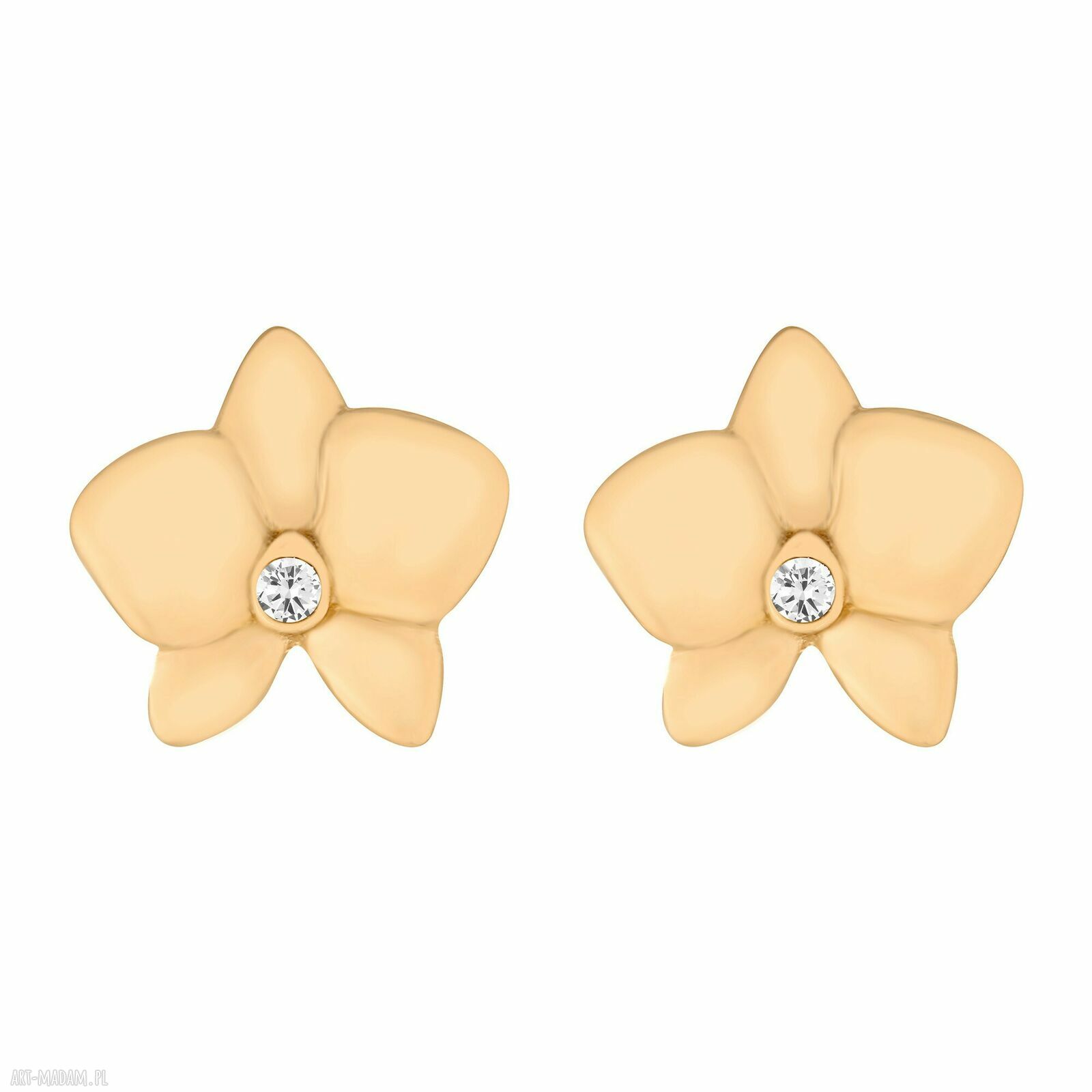 Złote kolczyki kryształkami pozłacane orchidea sztyfty