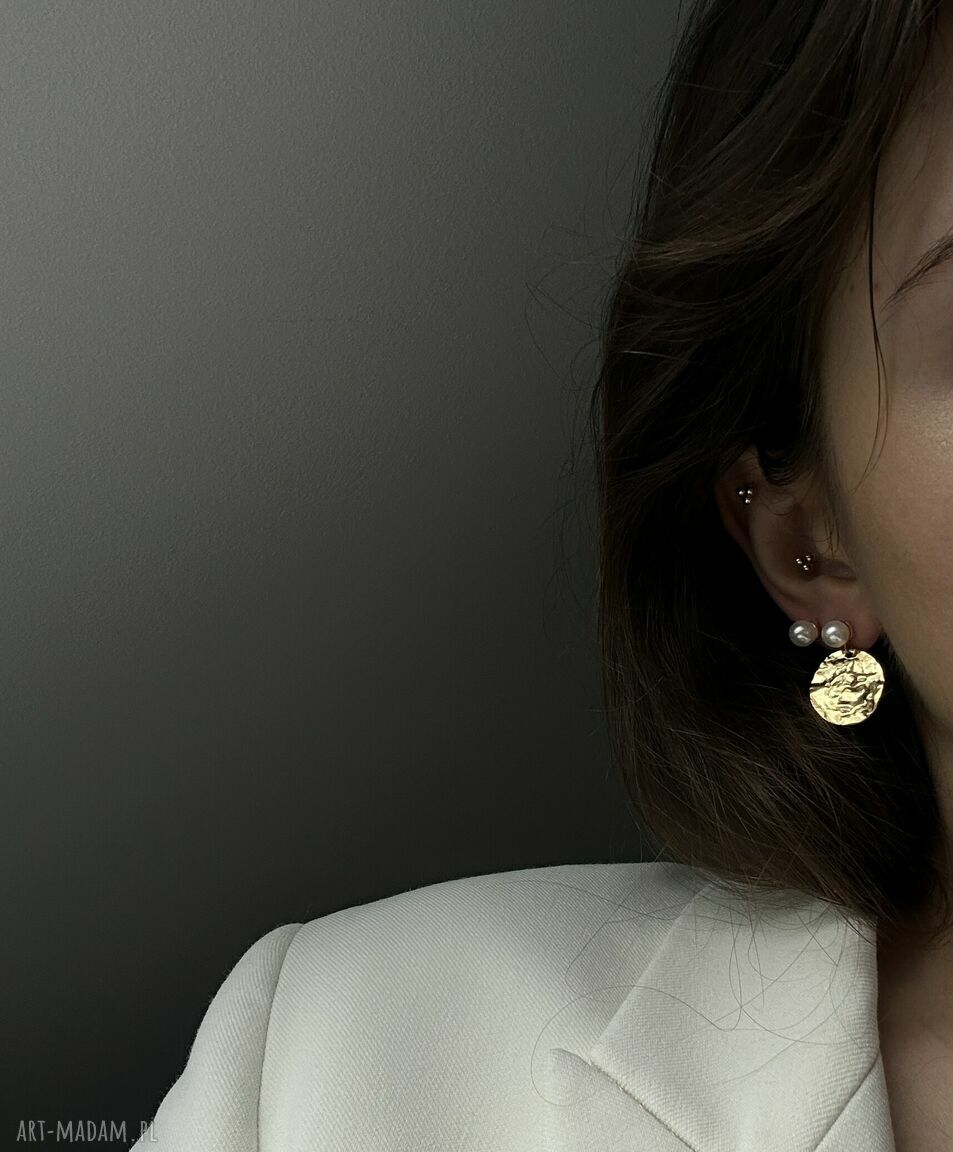 kolczyki: Złote kolczyki perły z dużymi nieregularnymi kołami Ręcznie wykonane