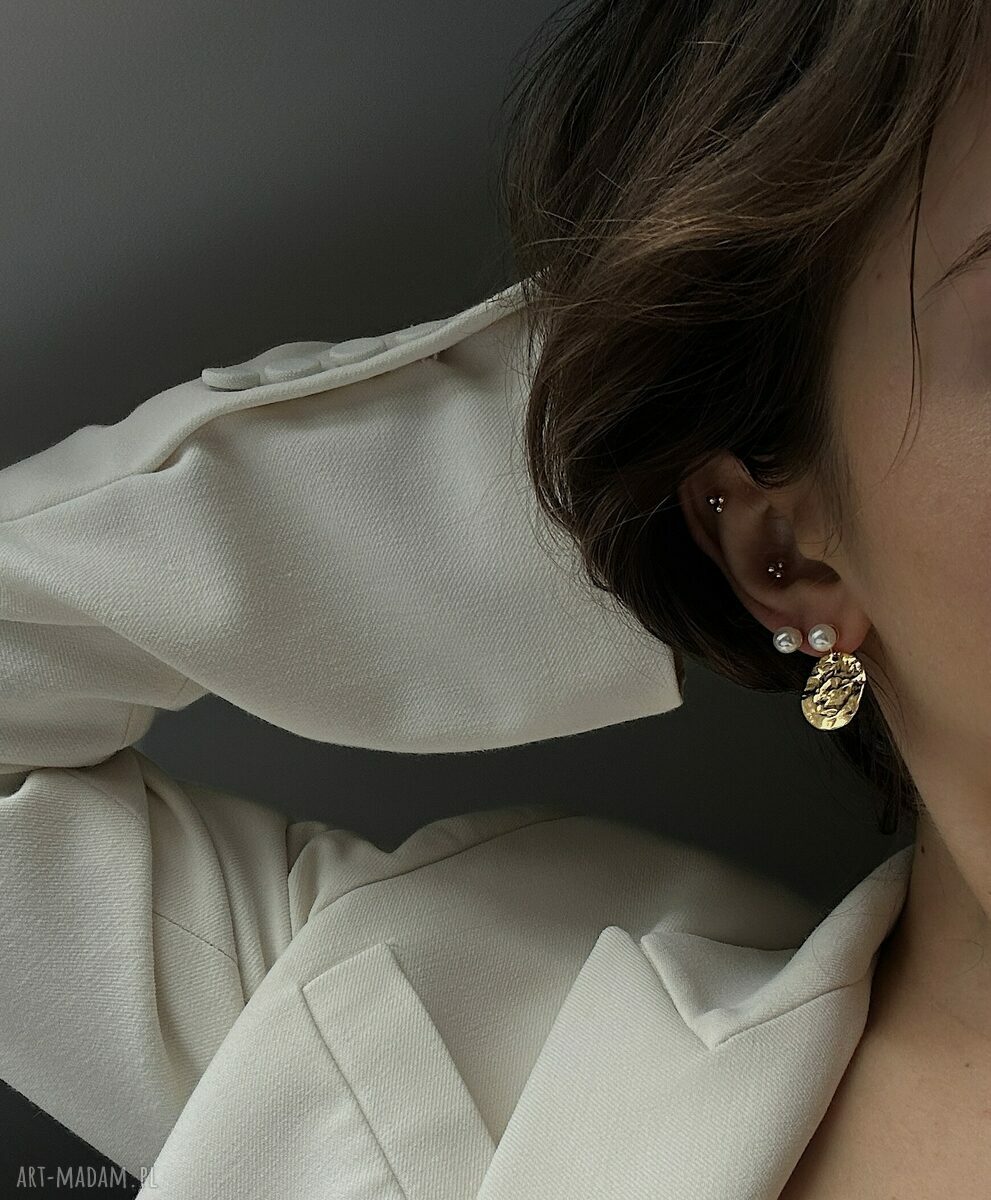 kolczyki: Złote kolczyki perły z dużymi nieregularnymi kołami Ręcznie wykonane