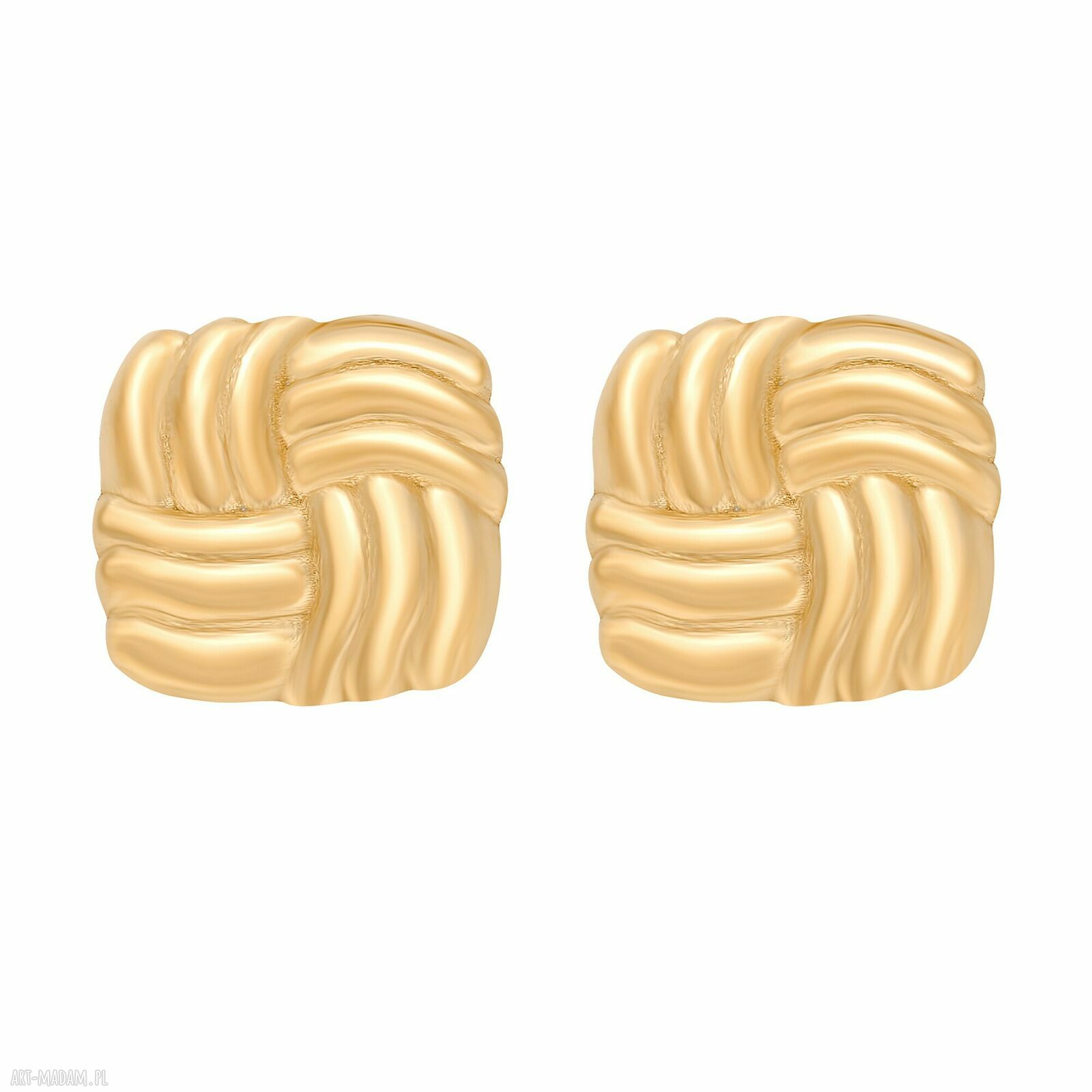 Złote kolczyki retro kwadraty na sztyftach - 14 x 14 mm