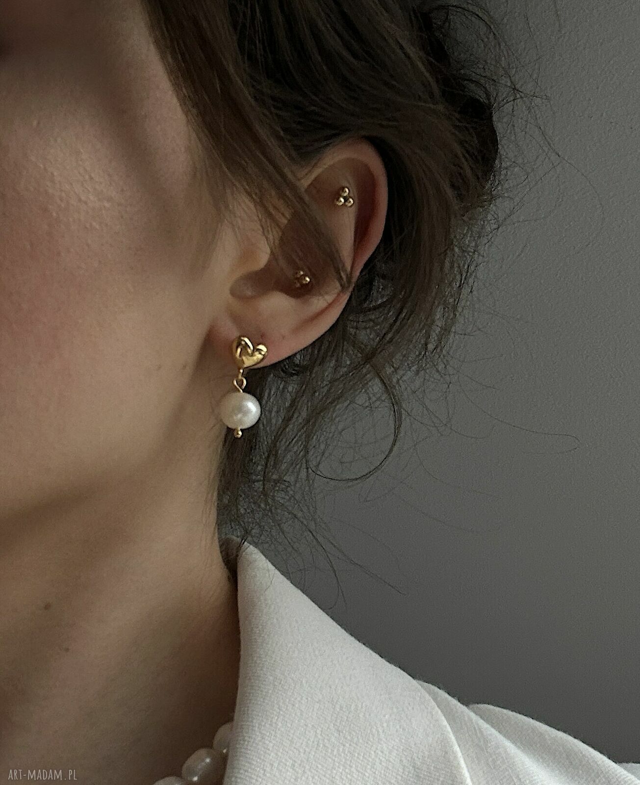 kolczyki: Złote kolczyki serca z perłami autorskie