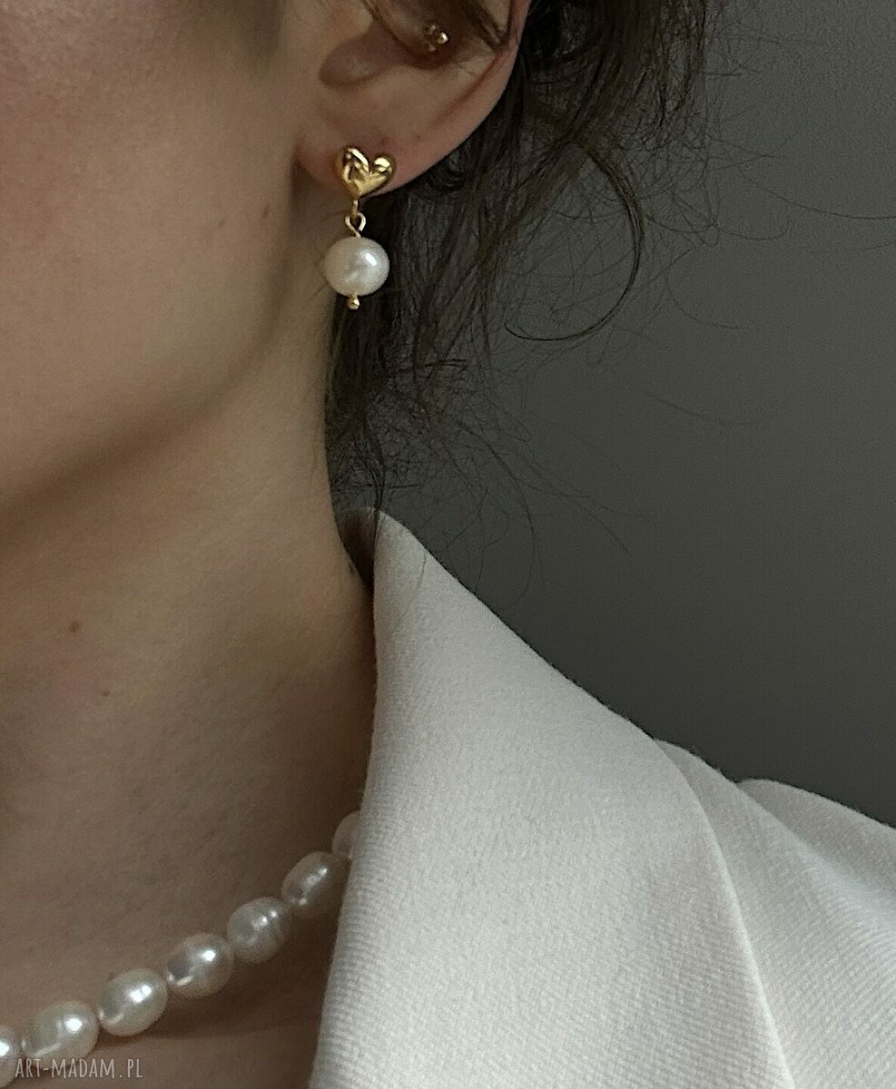 kolczyki: Złote kolczyki serca z perłami autorskie
